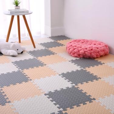 Imagem de Tamiplay Tapete De Espuma Para Bebês Com 16 Peças, Eva Macio E Seguro O Chão, Quadrado Bebês, Crianças Quebra-Cabeças Cor Sólida, Brincar 47X47 Cercadinho (Branco/Bege/Cinza)