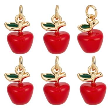 Imagem de BENECREAT 6 peças de pingente de latão banhado a ouro 18 K vermelho, pingentes pendentes de maçã com anel de salto para fazer joias, pulseiras, colar, brinco, acessórios de artesanato, 1,5 x 1 cm