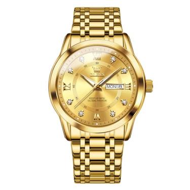 Imagem de OLEVS Novos relógios masculinos de perfume, diamante, luxuosos, para negócios, relógios de pulso de quartzo, aço inoxidável, à prova d'água, luminoso, data do dia, 5513XX: pulseira dourada e mostrador