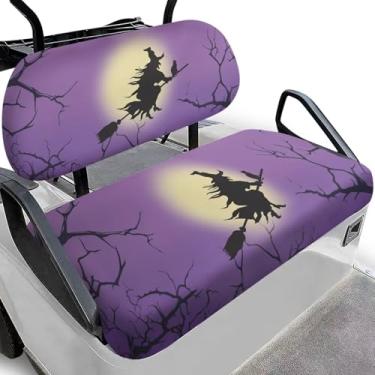 Imagem de Darisoco Capas de assento de carrinho de golfe universais Halloween Witch para EZGO TXT/RXV e Club Car Precedente, tecido Oxford impermeável com bordas elásticas, substituição de 2/4 lugares