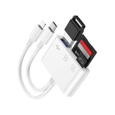 Imagem de Leitor de cartão SD para iPhone/iPad/Mac, USB C e adaptador de cartão de memória de porta dupla Lightning, câmera 3 em 1, compatível com visualizador de cartão SD, micro SD, compartimento USB 3.0