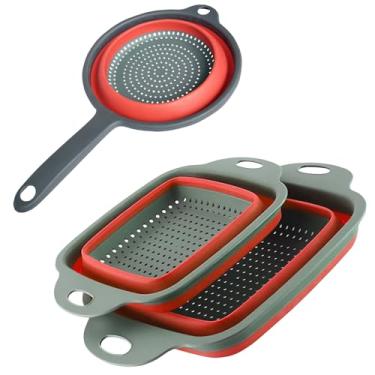 Imagem de Conjunto de escorredor quadrado dobrável, economize espaço de armazenamento, coador dobrável com alça, para cozinha e uso em viagens (vermelho)
