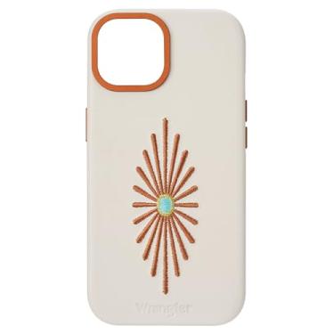 Imagem de Wrangler Capa de couro bordada para iPhone - Estrela do Oeste, compatível com iPhone (Creme, 16 Pro)