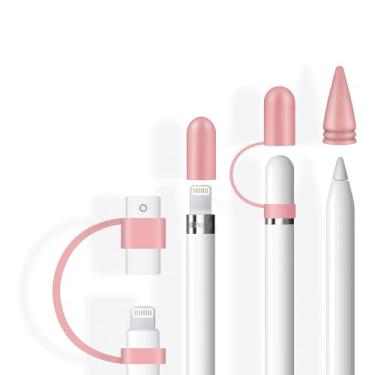 Imagem de siduater [4-Pack] Silicone Protective Accessories for Apple Pencil 1st Generation, Includes 1 Apple Pencil Cap Replacements, Apple Pencil Cap Holder, Apple Pencil Tip Cover, Adapter Tether, Pink