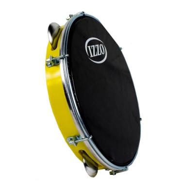 Imagem de Pandeiro Izzo 10" ABS Amarelo com Pele Preta – Corpo Leve e Resistente, 6 Afinadores, 5 Pares de Platinelas Flandres