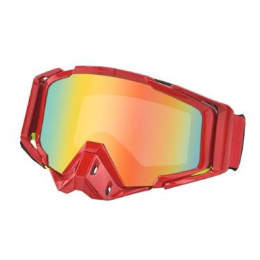 Imagem de HNJOKE Óculos de motocicleta, quadriciclo para adultos, homens, óculos à prova de vento, armação vermelha, lente vermelha