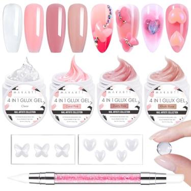 Imagem de Makartt Arte em gel de unha 3D: manicure DIY esculpida em gel 3D, kit iniciante de géis sólidos para unhas, rosa nude transparente 4 cores para extensão, moldagem de géis duros com moldes de silicone