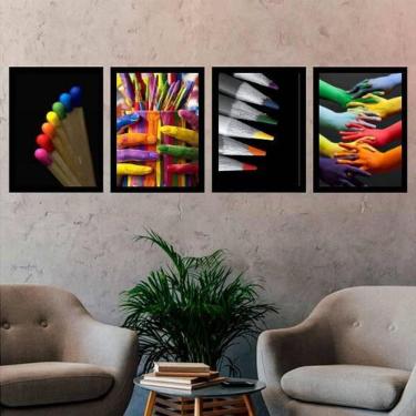 Imagem de Kit 4 Quadros Fotografias Coloridas 33X24 Com Vidro - Preta