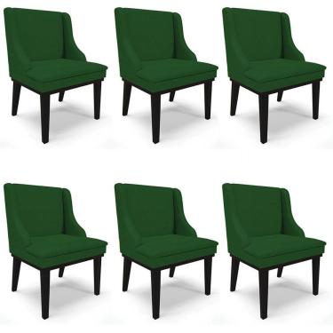 Imagem de Kit 6 Cadeiras Estofadas Para Sala De Jantar Base Fixa De Madeira Preto Lia Veludo Luxo Verde - Ibiza