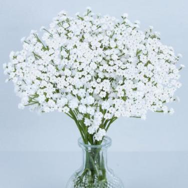 Imagem de MAQIAHN 6 flores artificiais para bebês respiração – flores artificiais a granel flores falsas buquê flores brancas verde toque real arranjos de flores falsas casamento centros de mesa decorações