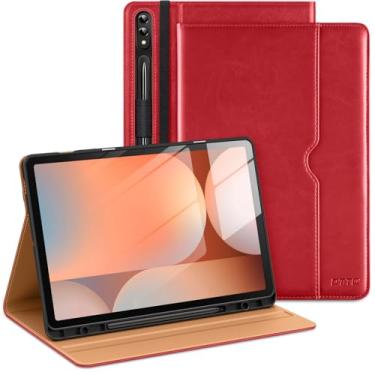 Imagem de DTTO Capa para Samsung Galaxy Tab S10/S9/S9 FE 5G Plus de 12,4 polegadas, capa fólio de couro premium com suporte para caneta S e alça de mão para Tab S10+/S9+/S9 FE+, vermelho