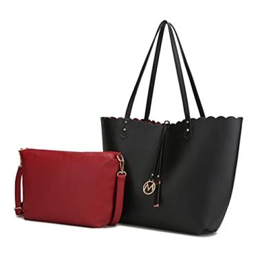 Imagem de MKF Collection Bolsa feminina Sopper e bolsa transversal, bolsa de ombro de couro vegano, alça ajustável, bolsa de mão da Mia K, Amahia Preto Vermelho, Large