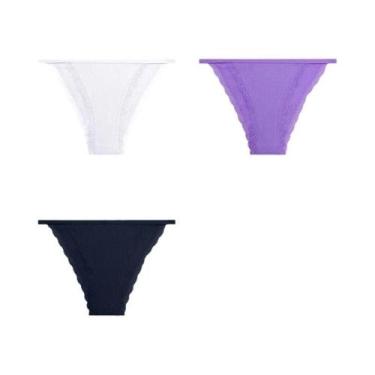 Imagem de Conjunto De 3 Calcinhas Femininas Sexy De Renda E Algodão, Confortávei