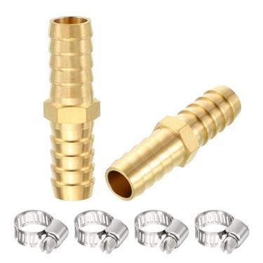 Imagem de Rebower Pacote com 2 farpas de mangueira de latão para adaptador com 4 peças de braçadeira de mangueira de aço inoxidável, farpa de 1,27 cm x 1,27 cm para industrial, automotivo, fluido, jardinagem