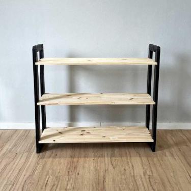 Imagem de Aparador de Madeira Pinus Linea de 3 Prateleiras Ample Natural e Preto