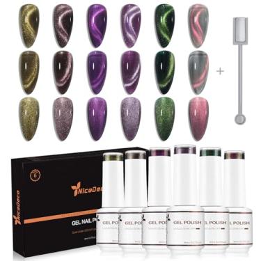 Imagem de Nicedeco Esmalte de unhas Hema Free Cruelty Free Vegan Cat Eye, esmalte de gel U V de alto brilho de longa duração, conjunto de 6 cores 42