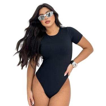 Imagem de Body Manga Curta Feminino Gola Careca Redonda Casual - Generica, Preto