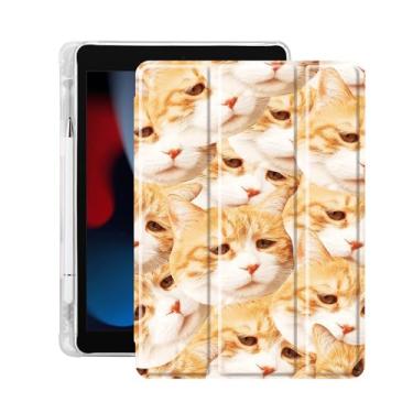 Imagem de Idocolors Capa para iPad 7ª/8ª/9ª geração (2019/2020/2021) 10,2 polegadas, suporte de lápis embutido com capa traseira de TPU macio à prova de choque, despertar/hibernar automaticamente, gato laranja