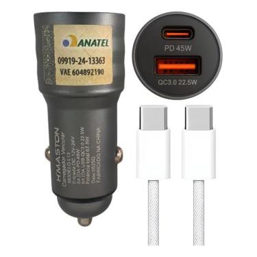 Imagem de KitnCarregador Veicular Carro PD Turbo 67.5w + Cabo Trançado Usb-c Ref