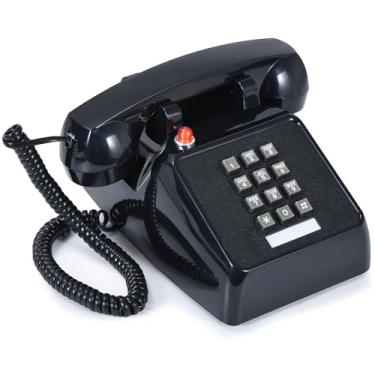 Imagem de MCHEETA Telefone retrô, telefone antigo com fio, telefone retrô com telefone fixo, botão vintage clássico, telefone antigo com função de discagem para casa, escritório, hotel, escola, (preto)