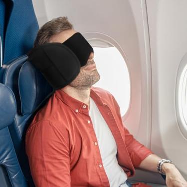 Imagem de Travesseiro de viagem - Travesseiro de pescoço de espuma viscoelástica, travesseiros de pescoço de viagem para aviões com máscara de olhos, ideal para acampamento de carro - Essenciais de avião