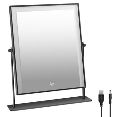 Imagem de Espelho de penteadeira, espelho de maquiagem com luz para mulheres, espelho de mesa inteligente versátil com controle de LED, espelhos de maquiagem rotativos com iluminação para seus quartos, 35 × 11