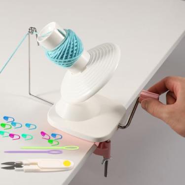 Imagem de Enrolador de fios, enrolador de esferas de fio manual para crochê, fio giratório de baixo ruído, clipe de enrolador de bolo de fio destacável na mesa com tesoura e botão de marcação para entusiastas