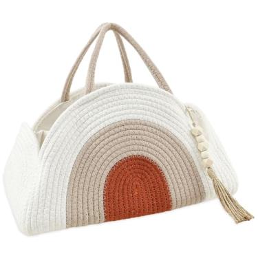 Imagem de Cesta de fraldas de tecido Arc Design com alça para bebês | Cesta de fraldas com divisórias para meninos e meninas, bolsa de fraldas para armazenamento de carro | Suporte de lona para berçário (Cáqui