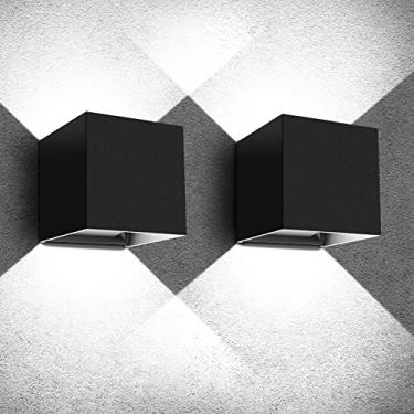 Imagem de Juyace Iluminação de parede de arandela de LED 20 W iluminação externa para cima e para baixo luminárias externas ângulo ajustável alumínio quadrado preto 12 cm IP65 6000K para varanda, pátio, garagem