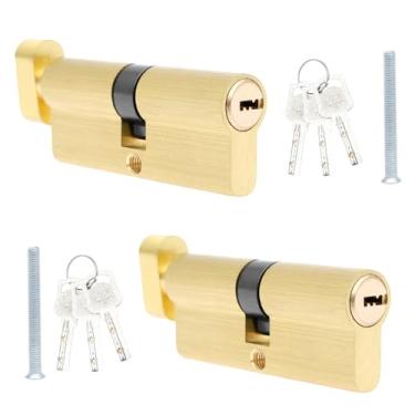 Imagem de XDINGYY 2 peças de cilindro de fechadura de latão sólido à prova de ferrugem fechadura de porta de celeiro alça de arranhão trava de porta de garagem proteção eficaz para casa