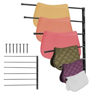 Imagem de Suporte de sela, suporte de cobertor de sela giratório de 180 graus montado na parede, suporte de cobertor de sela de 6 barras, suporte de armazenamento de cobertor de cavalo para organização de