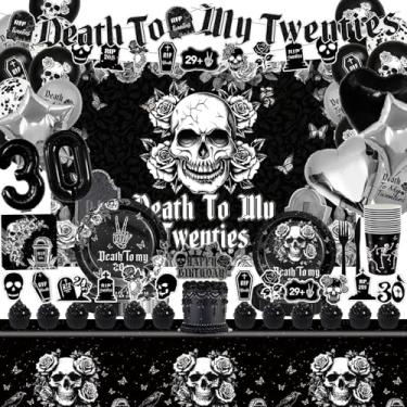 Imagem de Death to My Twenties Party Decorations Include Banner-Backdrop-Balloons-Cake Topper-Cupcake Toppers-Tableware-Plates-Napkins-Cups-Cutlery-Tablecloth for Death to My 20s Decorations