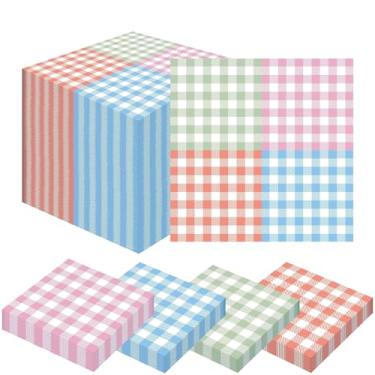 Imagem de Tonyta party 100 guardanapos xadrez pastel, guingão, 2 camadas, guardanapos de coquetel recortados, decoração de papel xadrez para casamento, aniversário, bebida, festa, chá de bebê, 16,5 x 16,5