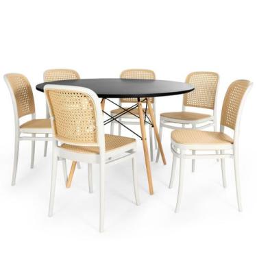 Imagem de Conjunto Mesa de Jantar Redonda Eiffel Preta 120cm com 6 Cadeiras Roma