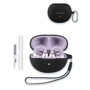 Imagem de Capa para 1MORE fones de ouvido AI Clip S21 sem fio Bluetooth, capa protetora de silicone macio WUNIAK portátil resistente a arranhões com kit de limpeza, mosquetão e cordão, preta