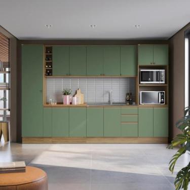 Imagem de Cozinha Modulada Celeste Kappesberg 100% MDF Nogueira/Verde 340cm