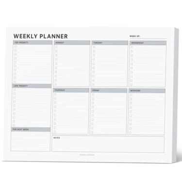 Imagem de Bloco de notas planejador semanal, bloco removível de 21,6 x 28 cm – 70 folhas sem data, organizador de deck de agenda diária com prioridades, lista de tarefas e lista de verificação para escola