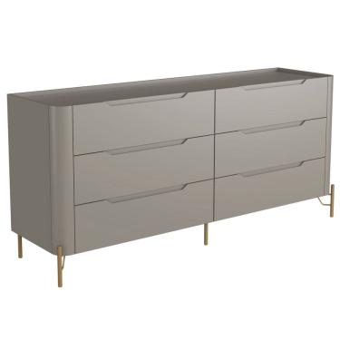 Imagem de Cômoda Para Quarto Closet Orgânica 6 Gavetas Pés Industrial Dourado Bliss I03 Grigio - Lyam Decor