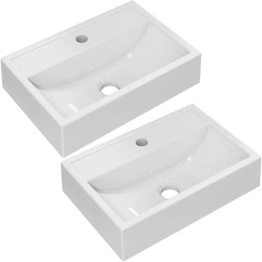 Imagem de Kit 02 Cubas de Apoio Retangular Para Banheiro Lavabo C01 Q450 Branco - Lyam Decor