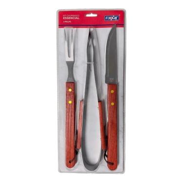 Imagem de Kit Churrasco Carnes Faca, Garfo E Pegador De Aço Inoxidável
