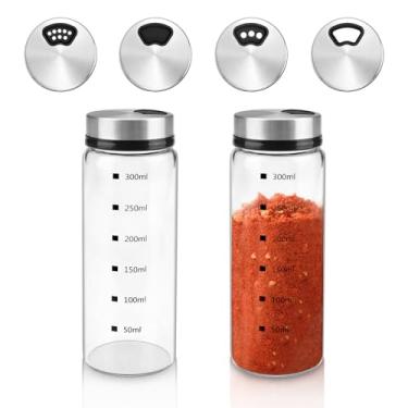 Imagem de SNOMEL 2 saleiros e pimenteiros de 293 ml com orifícios ajustáveis, coqueteleira de vidro com tampa e balança de aço inoxidável, recipiente transparente para dispensador de sal para cozinha