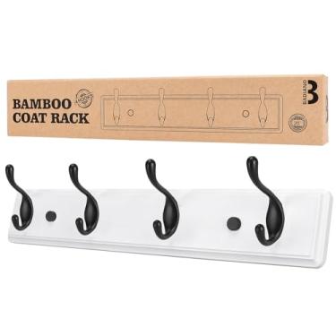 Imagem de Cabide de madeira, organizador de parede para armário, entrada, corredor, hall de entrada, quarto, ganchos duplos resistentes para pendurar toalhas, bolsas, chapéus, jaquetas, chaves (branco e preto