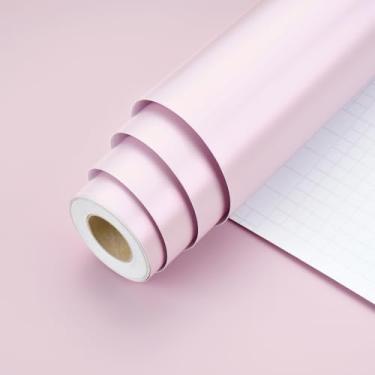 Imagem de Mangoloo Papel de contato rosa de aço inoxidável para eletrodomésticos, papel de parede rosa claro autoadesivo à prova d'água metálico para banheiro, bancada, lava-louças, revestimento de parede
