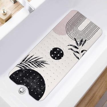 Imagem de Tapete de banheira Boho antiderrapante, tapete de banho para bebês adultos lavável na máquina, tapetes longos para banheira e chuveiro com orifícios de drenagem e ventosas 40 x 100 cm, branco