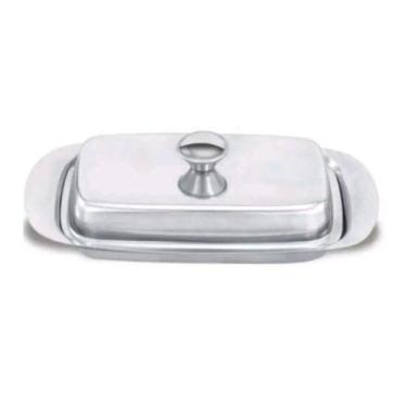 Imagem de Manteigueira De Aço Inox 20X12Cm Retangular Com Tampa Prata