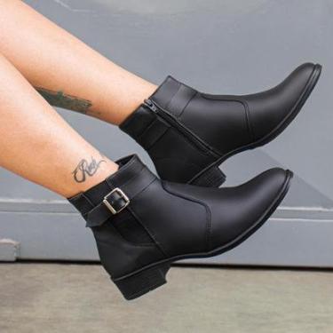 Imagem de Bota Casual Feminina Moderna Confortável Zíper Cano Curto Salto Baixo Dia A Dia-Feminino