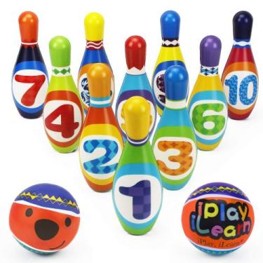 Imagem de Conjunto de boliche iPlay iLearn Kids com 10 pinos de espuma e 2 bolas