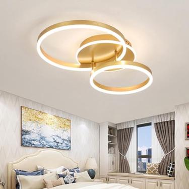 Imagem de Luminária de teto LED dourada regulável para sala de estar, abajur oval redondo de acrílico, luz de teto para quarto, 2 lâmpadas, 30 + 50 cm, design criativo, decoração moderna, iluminação d
