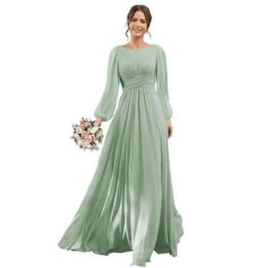 Imagem de Vestido de dama de honra YOFF de chiffon longo plissado com bolsos Sag