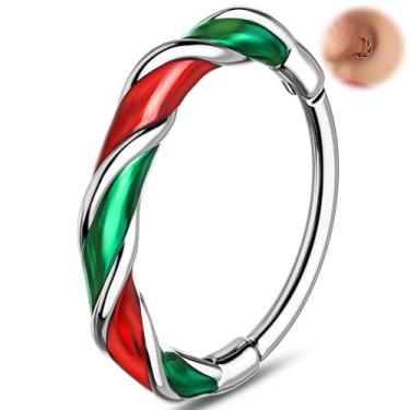 Imagem de Melighting Anel de nariz de Natal 20G de aço inoxidável 316L articulado segmento clicker hélice cartilagem anel lóbulo vermelho e verde joia piercing de nariz para mulheres 8 mm